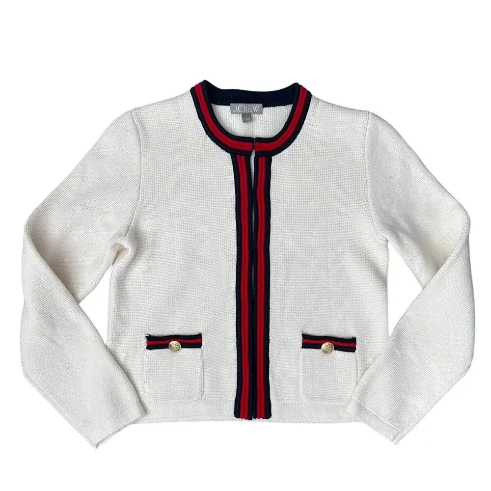 J. Crew Emilie Sweater Lady Jacket With Contrast Trim Size Small
